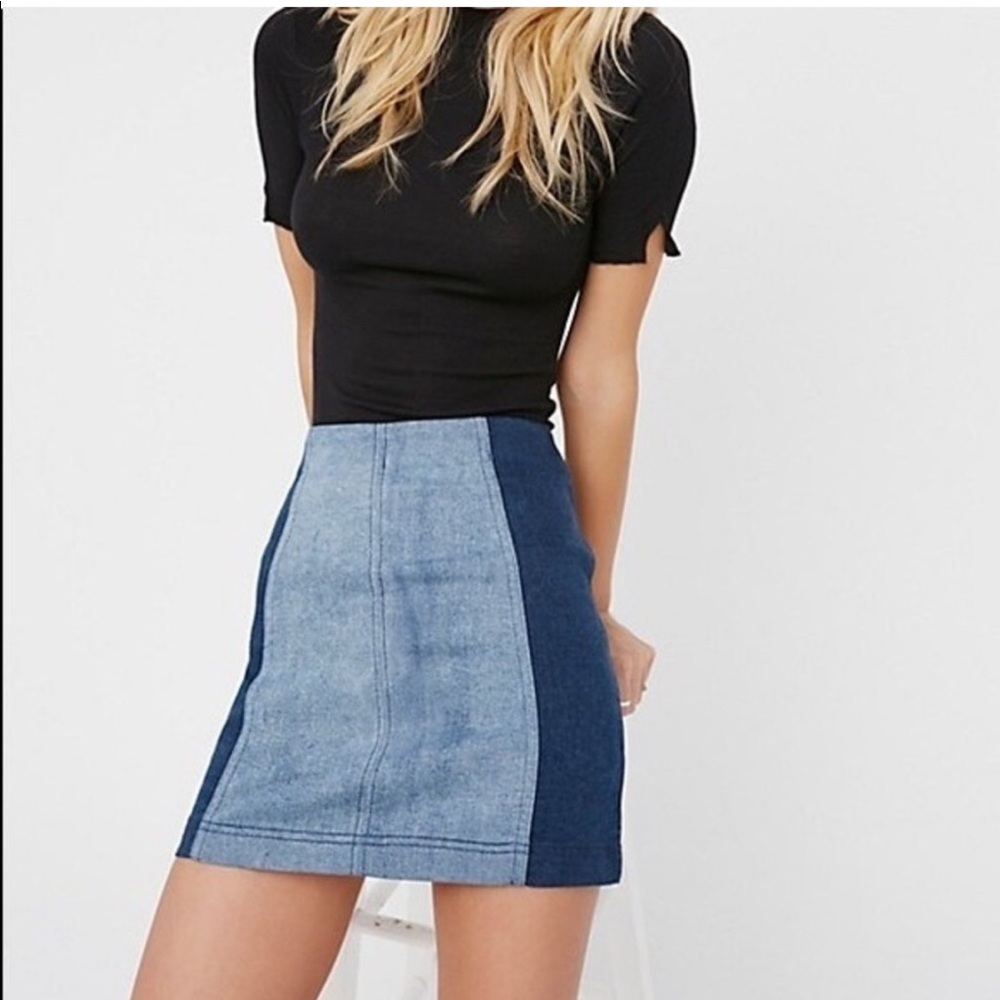 Free people modern femme color block denim stretch mini skirt